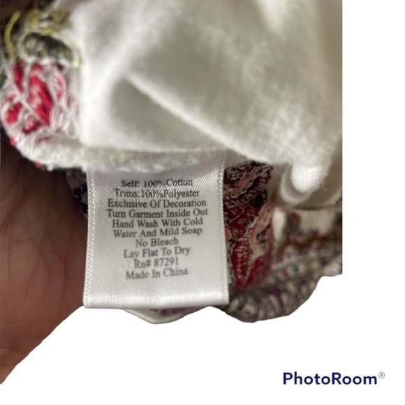 Johnny Was Twist Front Rose Floral Embroidered White Dress Size S  NWOT - Picture 7 of 8